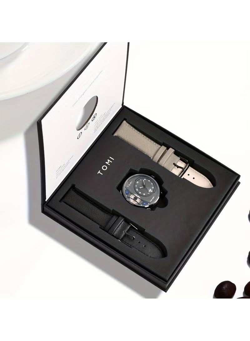 TOMI Men's Rotating Gear Sweeping Second Watch & Replaceable Strap, Box Gift For Holiday And Daily Life - Image 3
